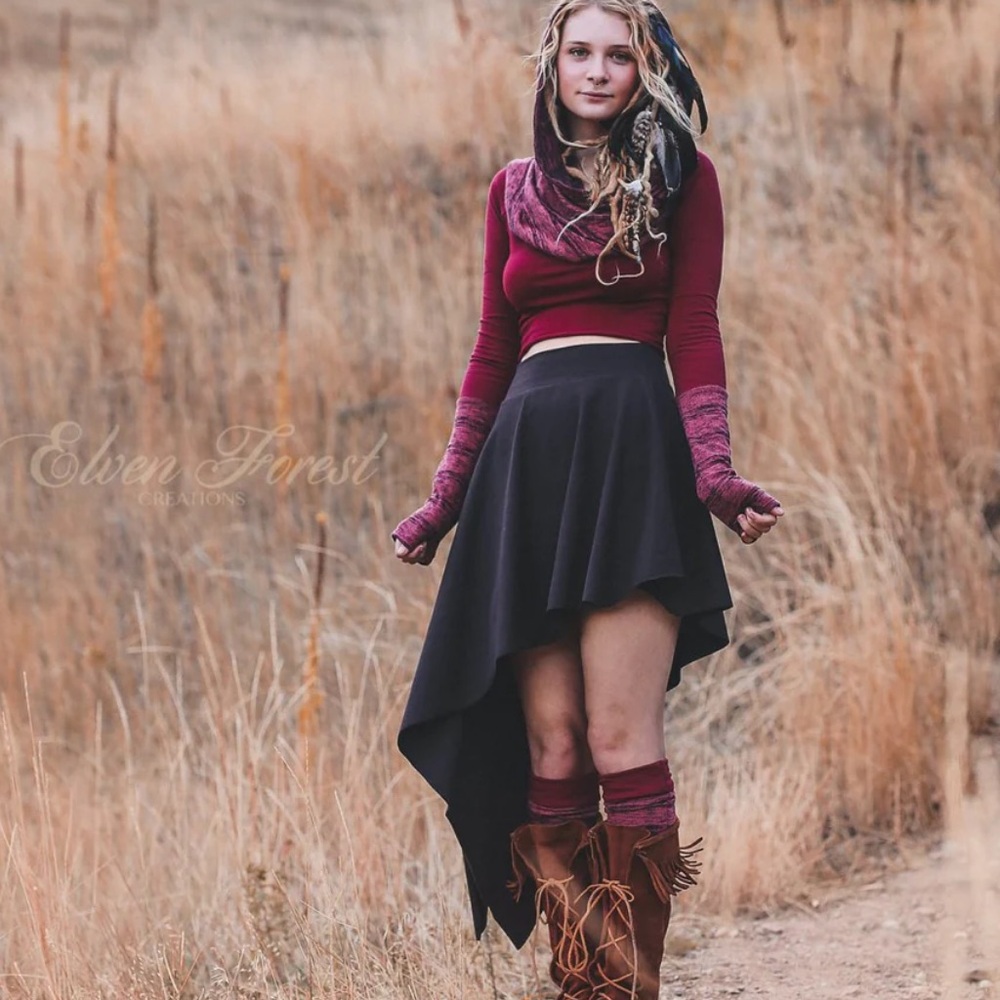 100% organic Cotton Dark Blue Asymmetrical Elven Forest Creations Skirt